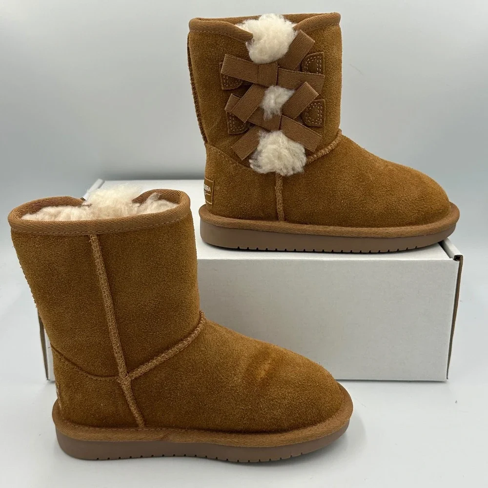 Koolaburra by UGG Victoria Short Chestnut Suede Bow Boots‎ Kids 10 New W/O Box